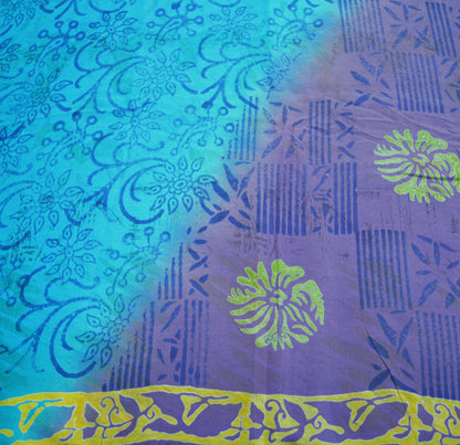 Indian Vintage Sari Purple & Blue Pure Silk Printed Saree Fabric 6yd Sewing Craft Fabric DressMaking Floral