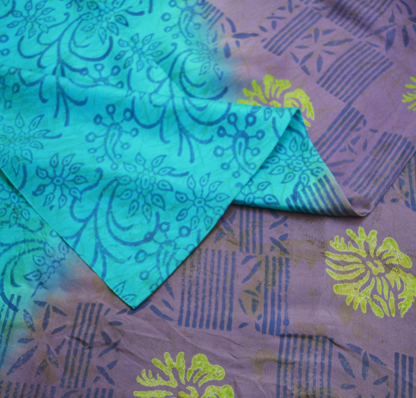 Indian Vintage Sari Purple & Blue Pure Silk Printed Saree Fabric 6yd Sewing Craft Fabric DressMaking Floral