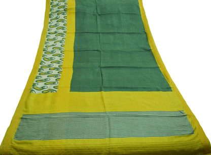 Vintage Green & Yellow Heavy Saree Pure Woolen Woven Printed Indian Sari Soft Warm Fabric 5Yard Zigzag Woven Border