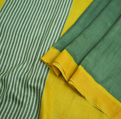 Vintage Green & Yellow Heavy Saree Pure Woolen Woven Printed Indian Sari Soft Warm Fabric 5Yard Zigzag Woven Border