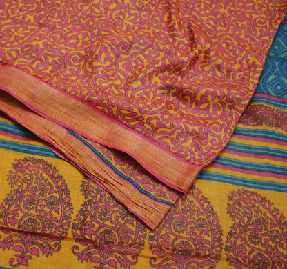 Vintage Red & Mustard Heavy Saree Pure Woolen Woven Printed Indian Sari Soft Warm Fabric 5Yard Floral Woven Border