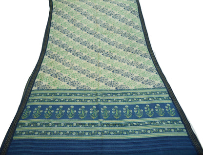 Vintage Green Heavy Saree Pure Woolen Woven Printed Indian Sari Soft Warm Fabric 5Yard Floral Woven Border