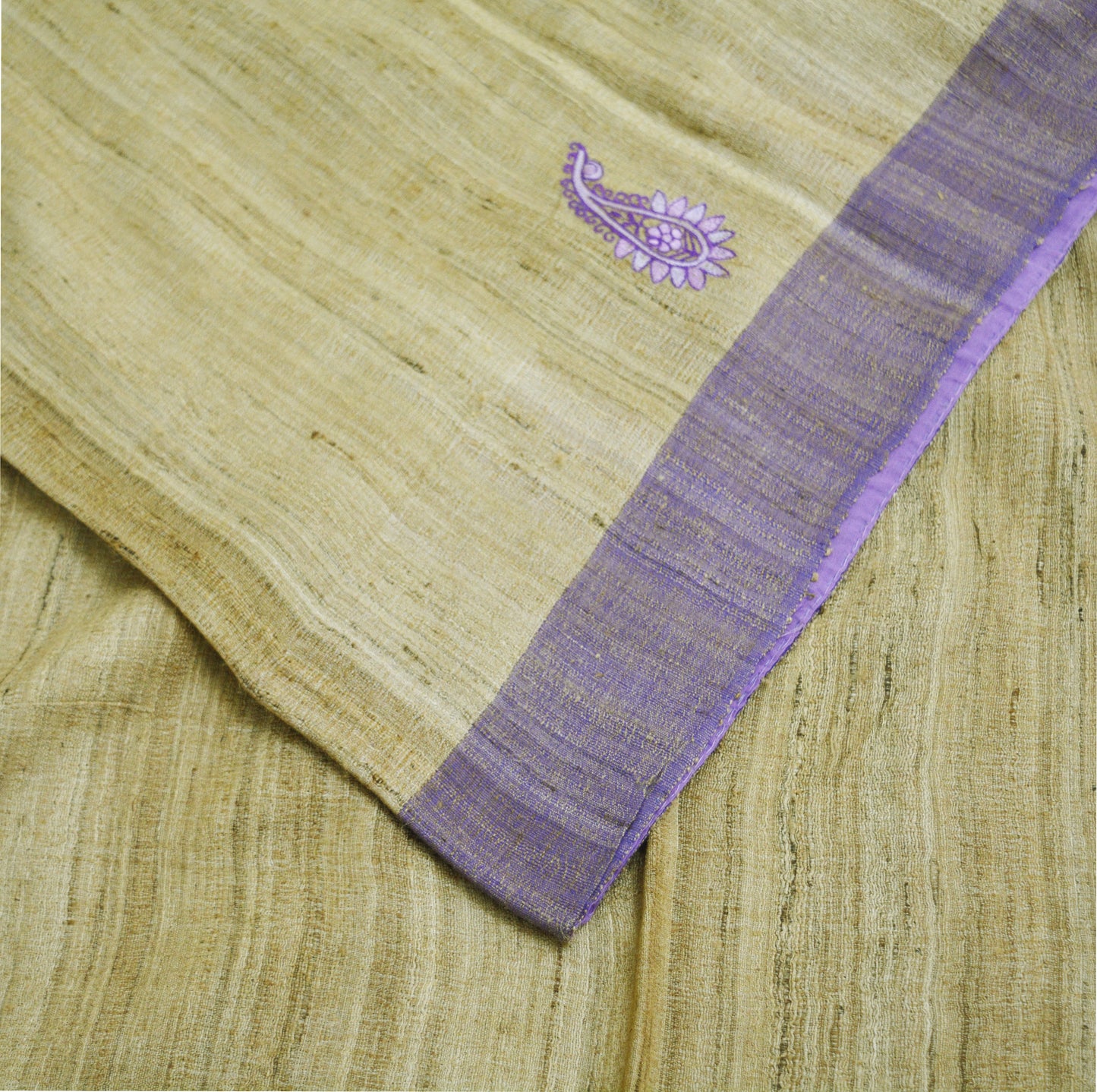 Indian Vintage Beige Saree Pure Khadi Silk Handloom Hand Beaded Indian Sari Fabric 5yard Ethnic