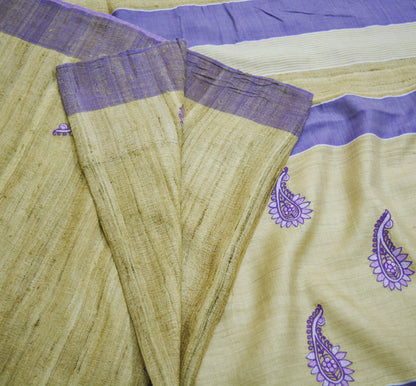 Indian Vintage Beige Saree Pure Khadi Silk Handloom Hand Beaded Indian Sari Fabric 5yard Ethnic