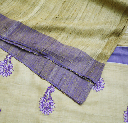 Indian Vintage Beige Saree Pure Khadi Silk Handloom Hand Beaded Indian Sari Fabric 5yard Ethnic