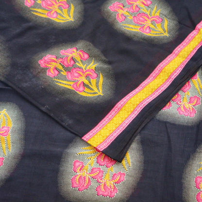 Indian Vintage Sari Pink & Black Printed 100% Pure Cotton Saree Craft Soft Fabric 5Yard Sewing Sarong Wrap Boho Paisley