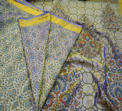 Indian Vintage Sari Purple Pure Silk Printed Saree 5yd Sewing Quilting Craft Fabric DressMaking Soft Zari Used Upcycle