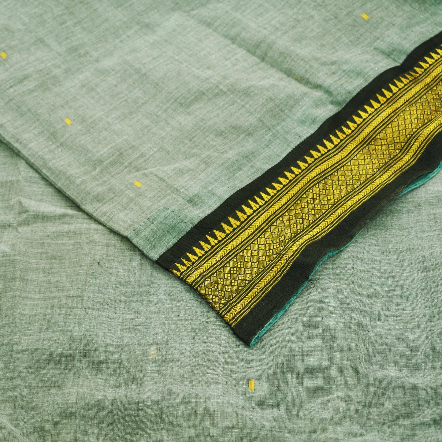 Vintage Sari Gray Pure Cotton Hand Woven Saree Golden Zari 5Yard Soft Floral Golden Zari
