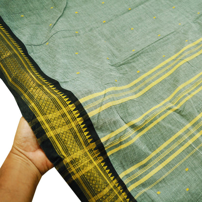 Vintage Sari Gray Pure Cotton Hand Woven Saree Golden Zari 5Yard Soft Floral Golden Zari