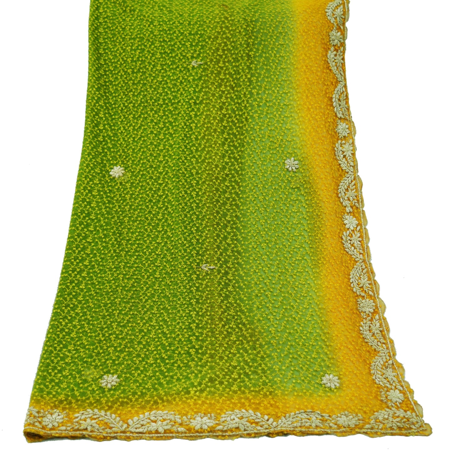 Indian Vintage Heavy Green Dupatta Net Mesh Long Stole Hand Embroidered Scarves Golden Zardozi Zari Sequins