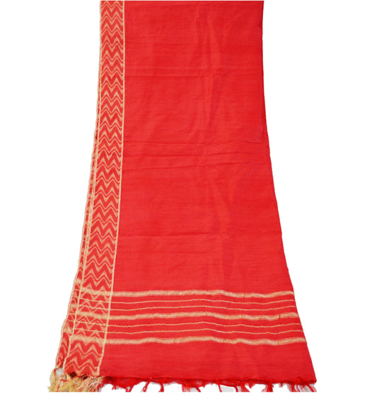 Women Indian Vintage Red Dupatta Long Stole Art silk hand Woven Dupatta Veil Scarves soft Boho Wrap Fringes