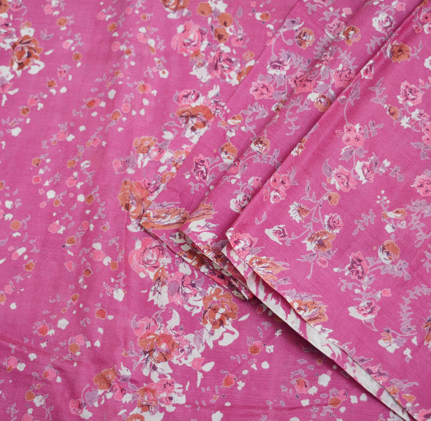 Indian Vintage Sari Pink Pure Silk Printed Saree Fabric 5yard Sewing Craft Fabric DressMaking Soft Wrap Floral