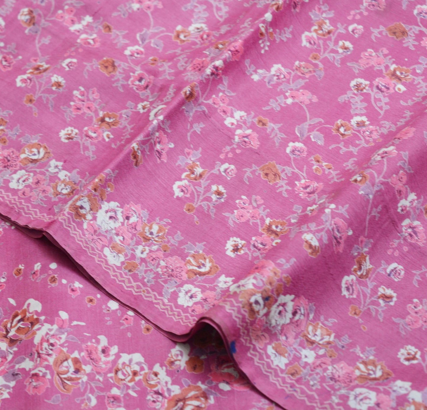 Indian Vintage Sari Pink Pure Silk Printed Saree Fabric 5yard Sewing Craft Fabric DressMaking Soft Wrap Floral