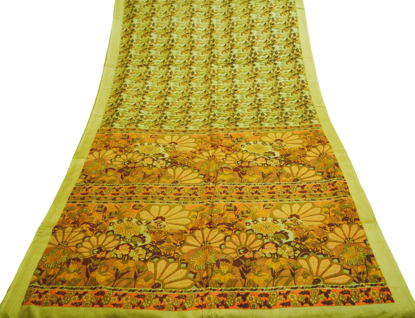 Indian Vintage Sari Green 100% Pure Silk Printed Sarees Fabric 6yd Sewing Craft Fabric DressMaking  Soft Wrap