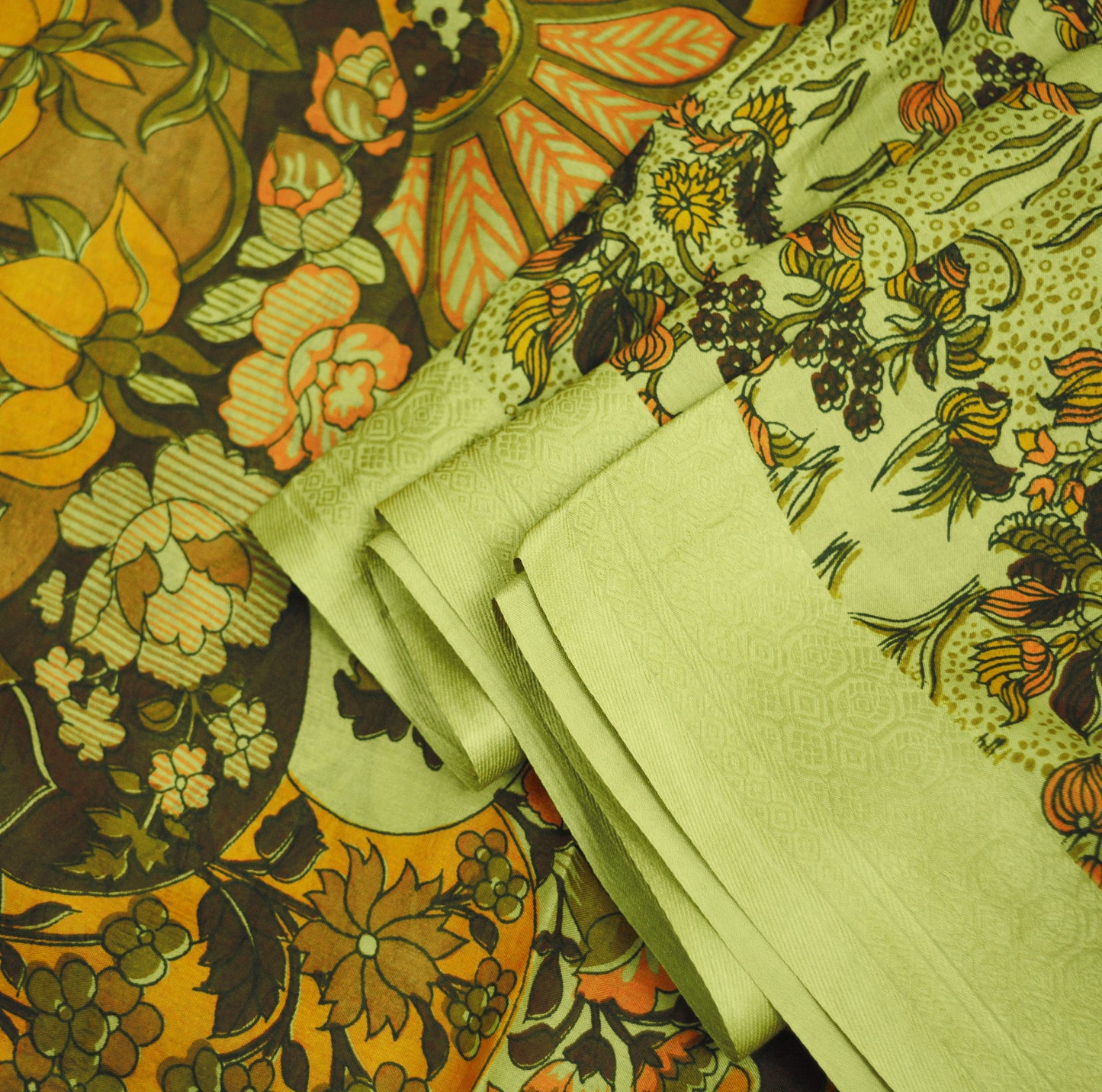 Indian Vintage Sari Green 100% Pure Silk Printed Sarees Fabric 6yd Sewing Craft Fabric DressMaking  Soft Wrap