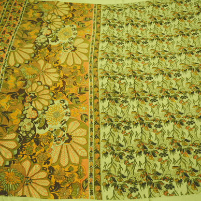 Indian Vintage Sari Green 100% Pure Silk Printed Sarees Fabric 6yd Sewing Craft Fabric DressMaking  Soft Wrap