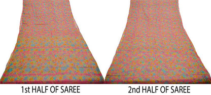 Women Vintage Sari Pink Pure Chiffon Silk Printed Saree Craft Fabric Sewing 5Yard Soft Light Sari Dress Making