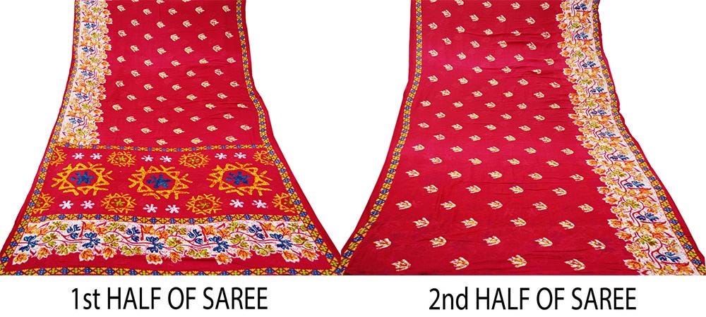 Indian Vintage Sari Red Batik Printed 100% Pure Cotton Saree Craft Soft Fabric 5Yard Sewing Sarong Wrap Boho