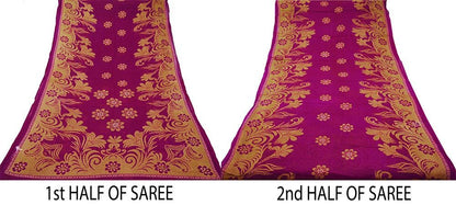 Indian Vintage Sari Purple Printed Pure Cotton Saree Craft Soft Fabric 5Yard Sewing Sarong Wrap Boho Floral