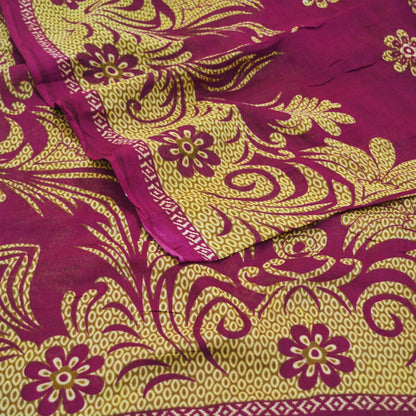 Indian Vintage Sari Purple Printed Pure Cotton Saree Craft Soft Fabric 5Yard Sewing Sarong Wrap Boho Floral