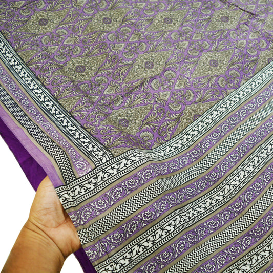 Indian Vintage Sari Purple 100% Pure Silk Printed Saree Fabric 5yd Sewing Craft Fabric DressMaking Soft Wrap Floral