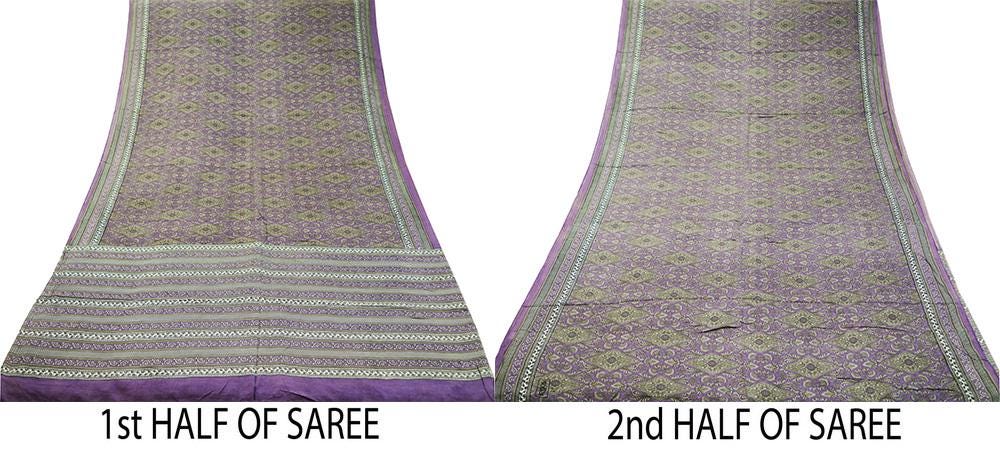Indian Vintage Sari Purple 100% Pure Silk Printed Saree Fabric 5yd Sewing Craft Fabric DressMaking Soft Wrap Floral