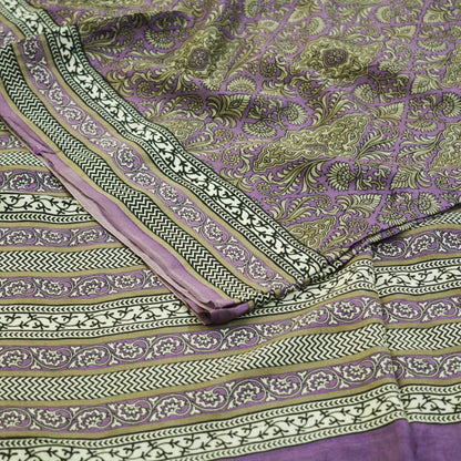 Indian Vintage Sari Purple 100% Pure Silk Printed Saree Fabric 5yd Sewing Craft Fabric DressMaking Soft Wrap Floral