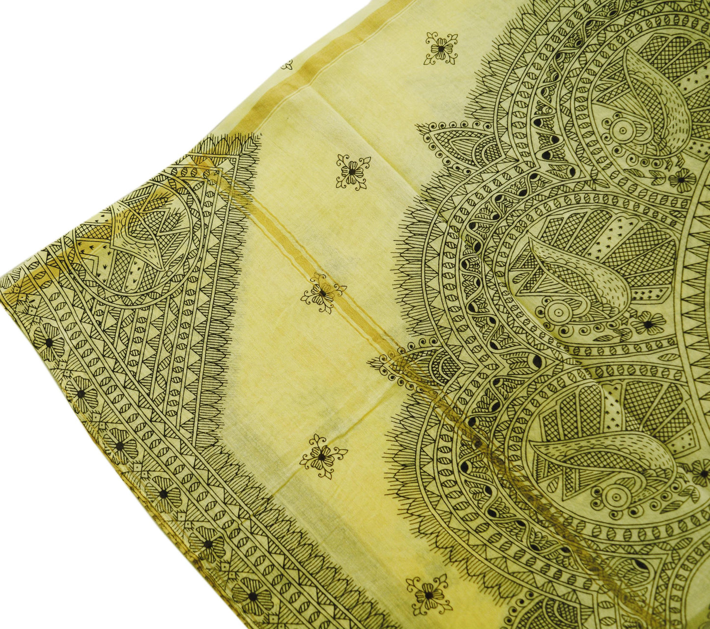 Indian Vintage Ivory Dupatta Long Stole Kalamkari Print Pure Chanderi Silk Indian Scarves Veil Golden Zari