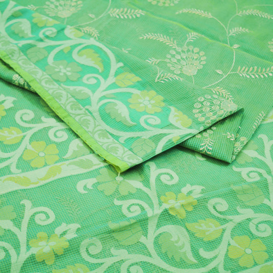 Indian Vintage Sari Green Heavy Hand Embroidered 100% Pure Organza Silk Saree Fabric 5Yard Silk Sari Ethnic Floral