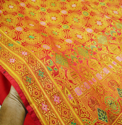 Indian Vintage Sari Red Art Silk Purple Woven Banarasi Brocade Saree Ethnic Golden Zari 6Yd