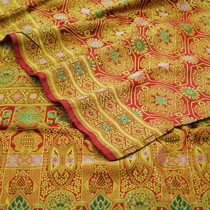 Indian Vintage Sari Red Art Silk Purple Woven Banarasi Brocade Saree Ethnic Golden Zari 6Yd