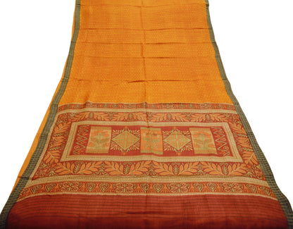 Vintage Maroon & Mustard Heavy Saree Pure Woolen Woven Printed Indian Sari Soft Warm Fabric 5Yard Floral Woven Border