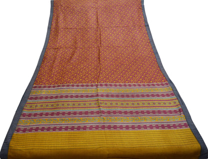 Vintage Maroon & Mustard Heavy Saree Pure Woolen Woven Printed Indian Sari Soft Warm Fabric 6Yard Floral Woven Border