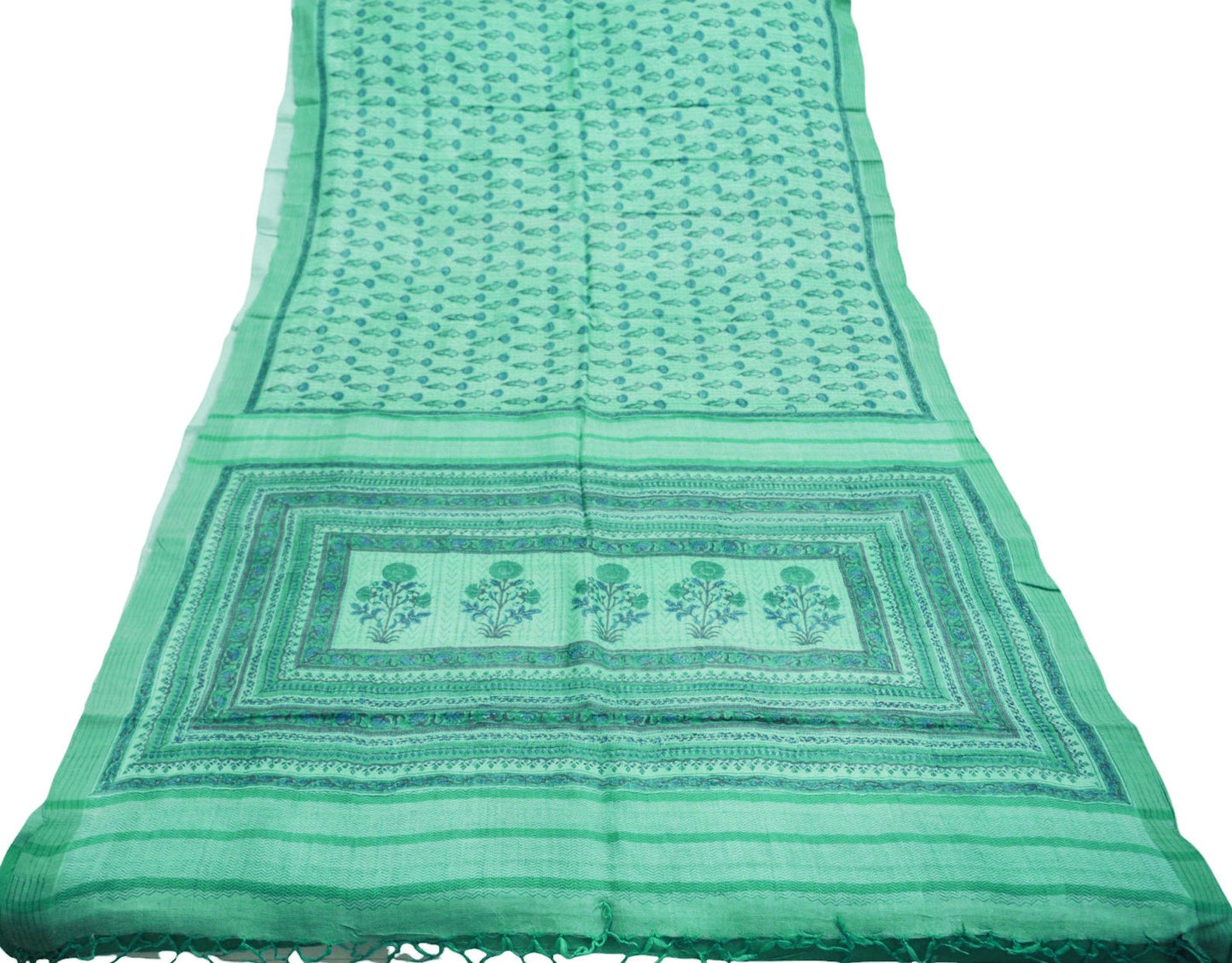 Vintage Green Heavy Saree Pure Woolen Woven Printed Indian Sari Soft Warm Fabric 6Yard Floral Woven Border