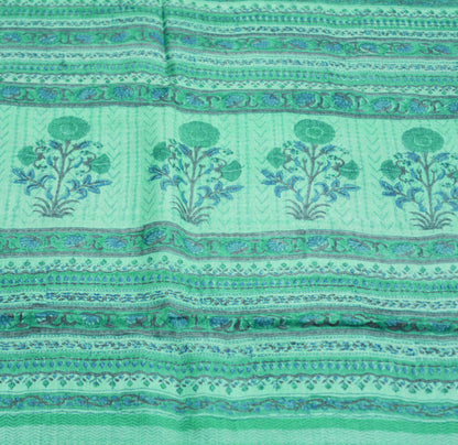 Vintage Green Heavy Saree Pure Woolen Woven Printed Indian Sari Soft Warm Fabric 6Yard Floral Woven Border