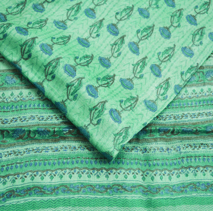 Vintage Green Heavy Saree Pure Woolen Woven Printed Indian Sari Soft Warm Fabric 6Yard Floral Woven Border