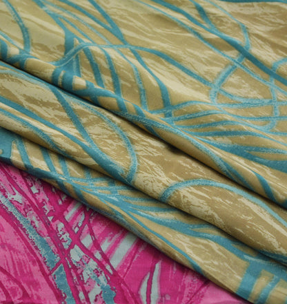 Indian Vintage Sari Beige & Pink Pure Crepe Silk Printed Saree 5yard Sewing Abstract Soft Craft Fabric Wrap