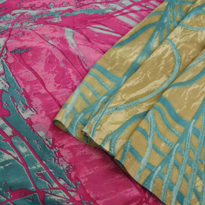 Indian Vintage Sari Beige & Pink Pure Crepe Silk Printed Saree 5yard Sewing Abstract Soft Craft Fabric Wrap