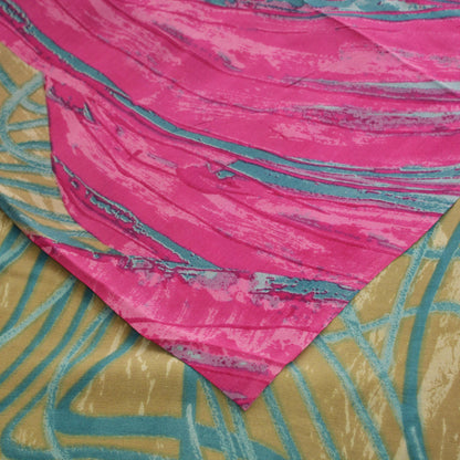 Indian Vintage Sari Beige & Pink Pure Crepe Silk Printed Saree 5yard Sewing Abstract Soft Craft Fabric Wrap