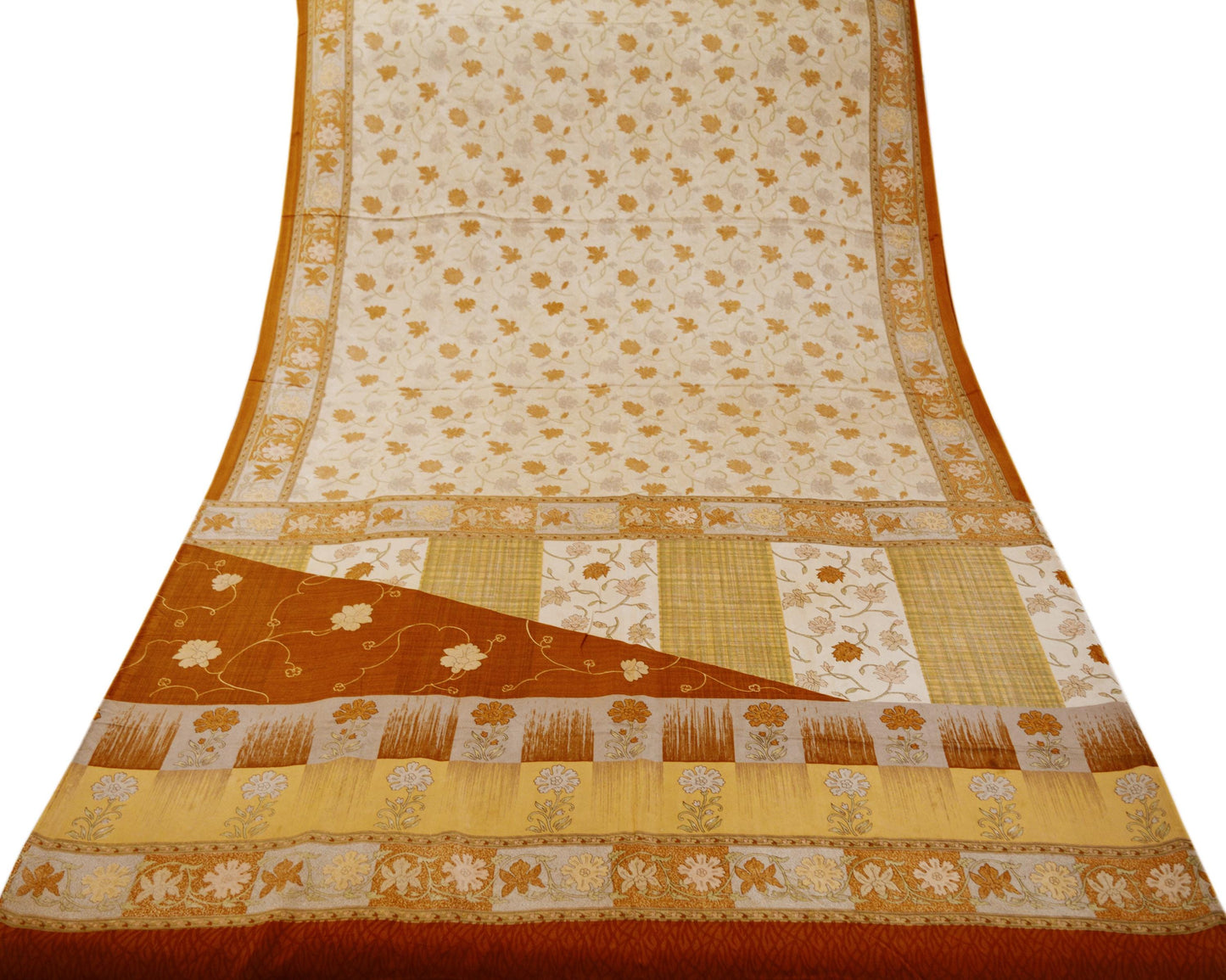 Indian Vintage Sari Orange & Peach Pure Silk Printed Saree 5yd Sewing Craft Fabric DressMaking Floral Dressdesiging