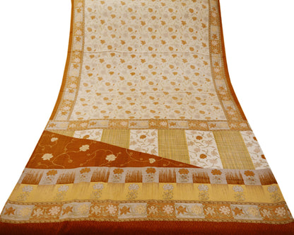 Indian Vintage Sari Orange & Peach Pure Silk Printed Saree 5yd Sewing Craft Fabric DressMaking Floral Dressdesiging