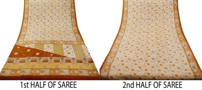 Indian Vintage Sari Orange & Peach Pure Silk Printed Saree 5yd Sewing Craft Fabric DressMaking Floral Dressdesiging