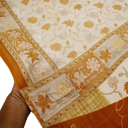 Indian Vintage Sari Orange & Peach Pure Silk Printed Saree 5yd Sewing Craft Fabric DressMaking Floral Dressdesiging