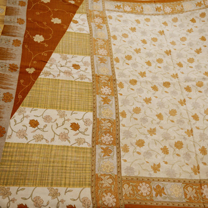 Indian Vintage Sari Orange & Peach Pure Silk Printed Saree 5yd Sewing Craft Fabric DressMaking Floral Dressdesiging