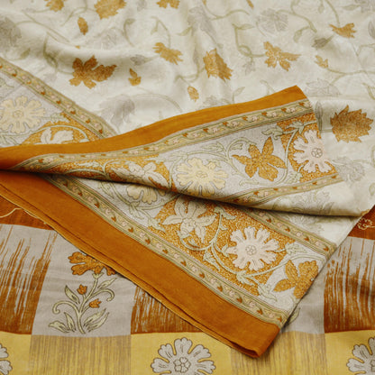 Indian Vintage Sari Orange & Peach Pure Silk Printed Saree 5yd Sewing Craft Fabric DressMaking Floral Dressdesiging