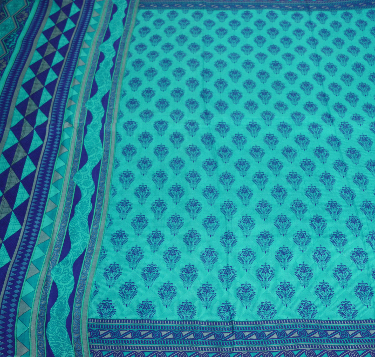 Indian Vintage Sari Blue Printed Sari Pure Silk Saree Craft Fabric Sewing 5yard Floral Soft Floral Wrap Sarong