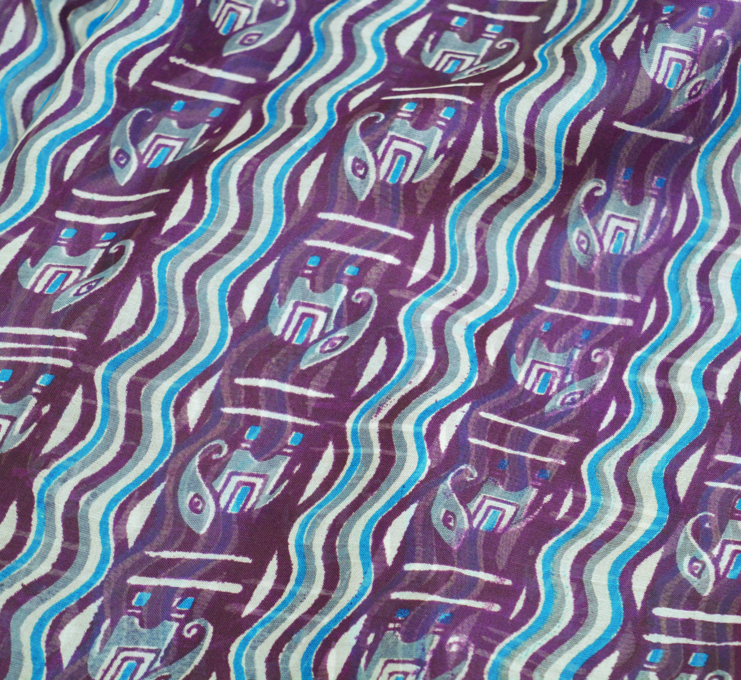Indian Vintage Sari Purple Pure Silk Printed Saree Fabric 5yd Sewing Craft Fabric DressMaking Paisley
