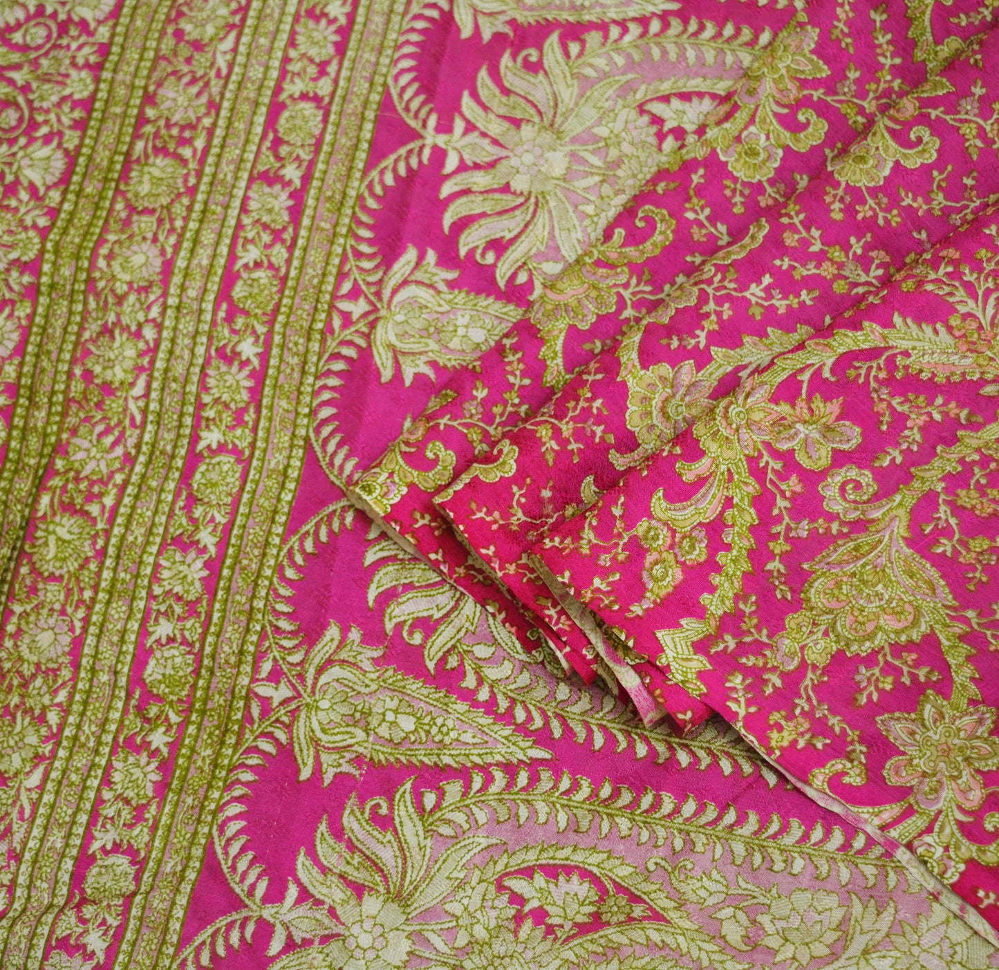 Indian Vintage Sari Pink Pure Silk Printed Saree Fabric 5yard Sewing Craft Fabric DressMaking Soft Wrap Floral