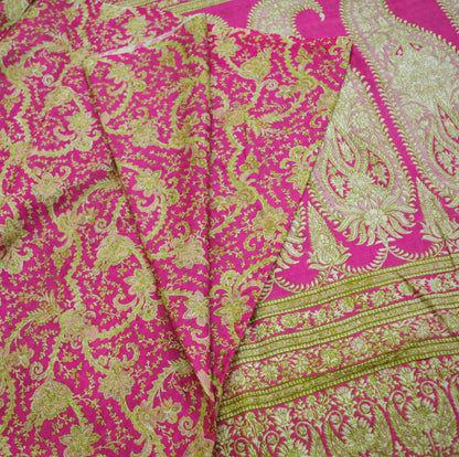 Indian Vintage Sari Pink Pure Silk Printed Saree Fabric 5yard Sewing Craft Fabric DressMaking Soft Wrap Floral