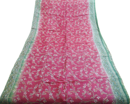 Indian Vintage Sari Gray & Pink 100% Pure Silk Printed Saree Fabric 5yard Sewing Craft DressMaking Floral